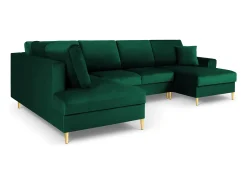 Cosmopolitan Design - Sofá panorâmico convertível esquerdo com caixa de arrumação "Kyoto" 7 lugares em veludo verde garrafa - 313x194x88cm