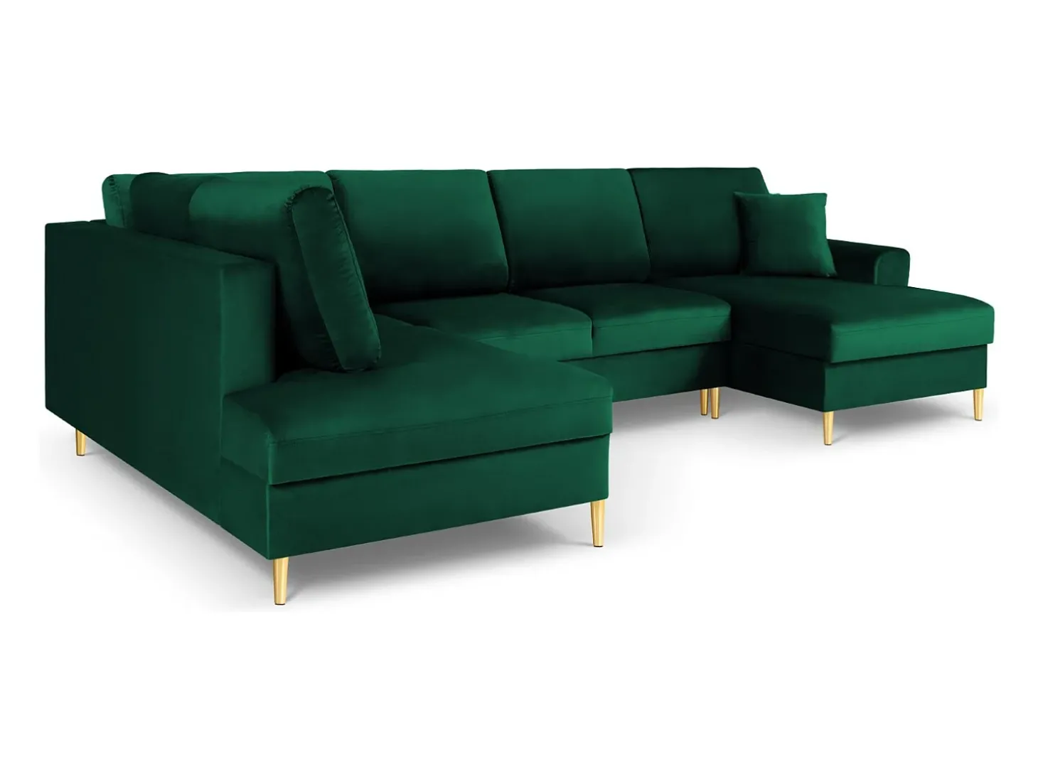Cosmopolitan Design - Sofá panorâmico convertível esquerdo com caixa de arrumação "Kyoto" 7 lugares em veludo verde garrafa - 313x194x88cm