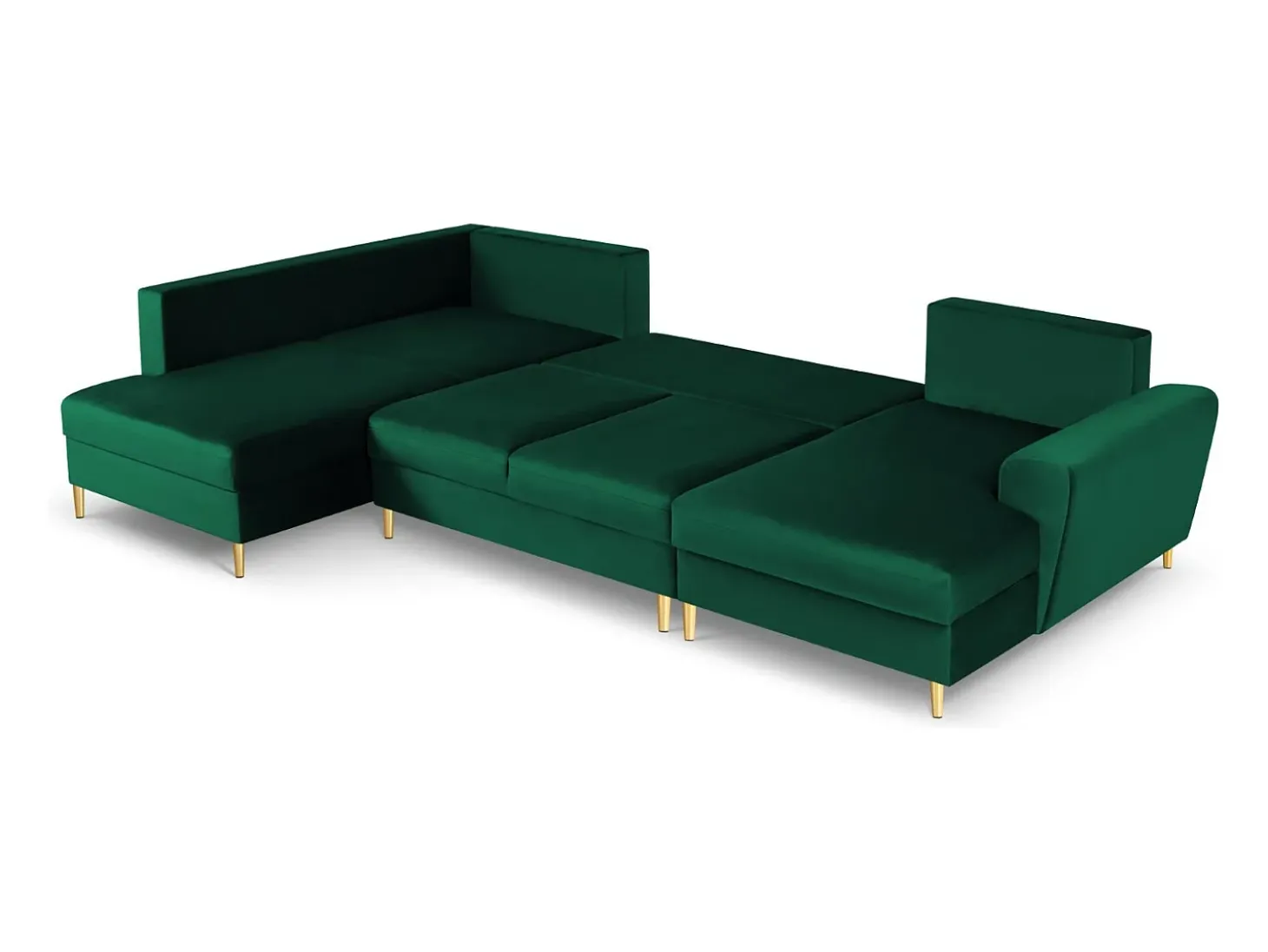 Cosmopolitan Design - Sofá panorâmico convertível esquerdo com caixa de arrumação "Kyoto" 7 lugares em veludo verde garrafa - 313x194x88cm