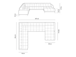 Cosmopolitan Design - Sofá de canto panorâmico à esquerda "Bali" 7 lugares em veludo cinza escuro - 327x256x75cm