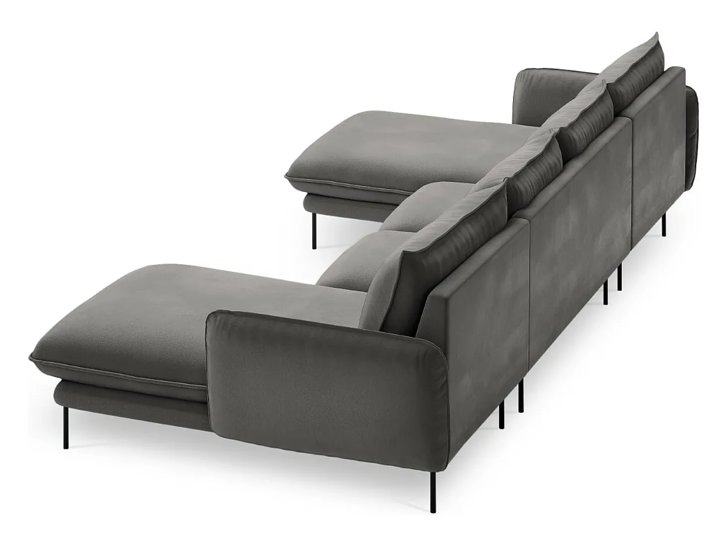 Cosmopolitan Design - Sofá panorâmico "Vienna" 6 lugares em veludo cinza claro - 350x170x95cm