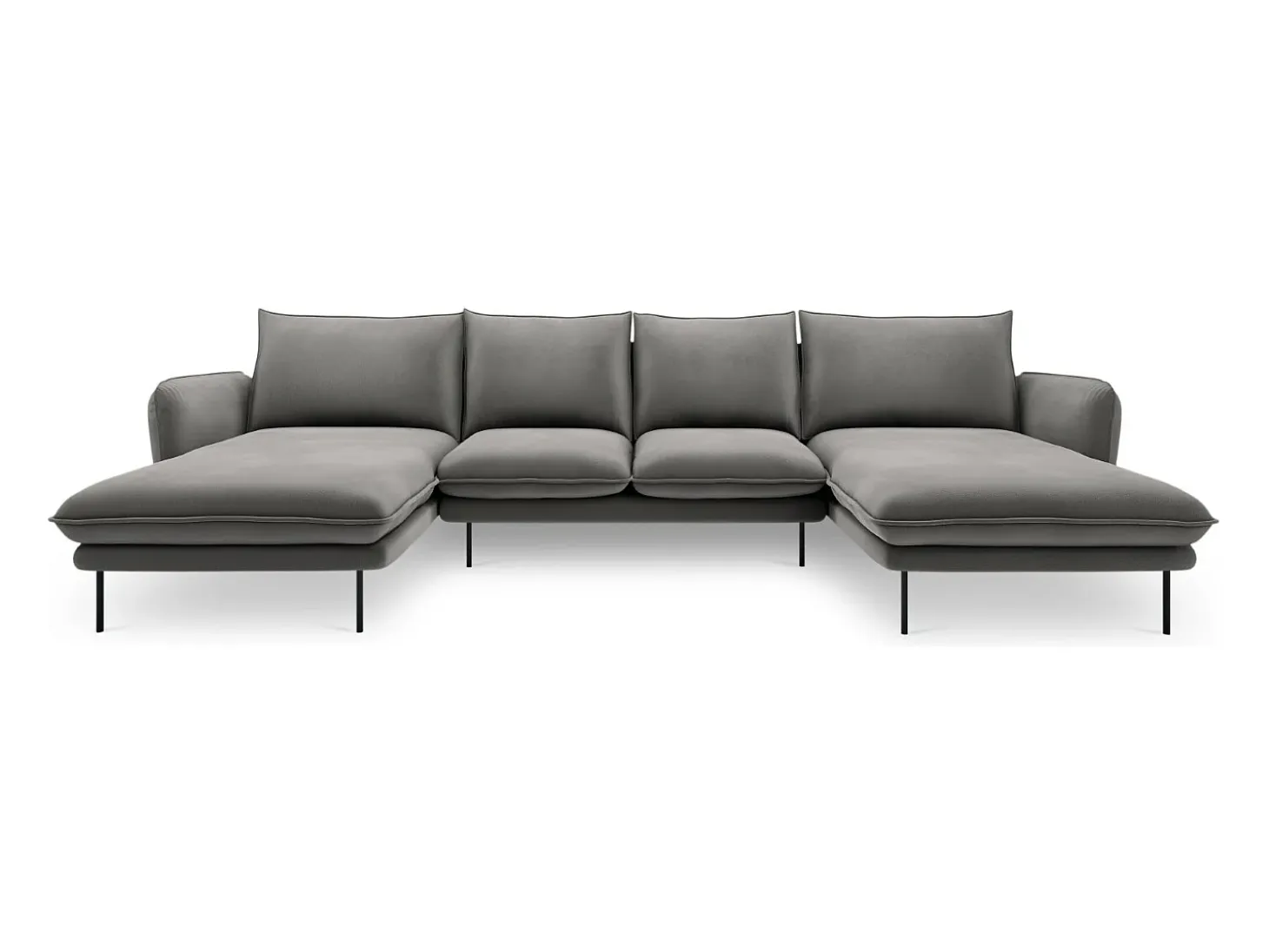 Cosmopolitan Design - Sofá panorâmico "Vienna" 6 lugares em veludo cinza claro - 350x170x95cm