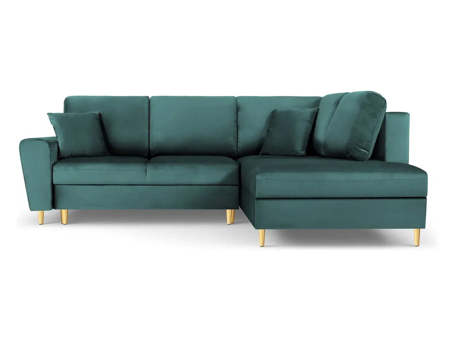 Cosmopolitan Design - Sofá convertível de canto direito com caixa de arrumação "Kyoto" 5 lugares em veludo petróleo - 243x194x88cm