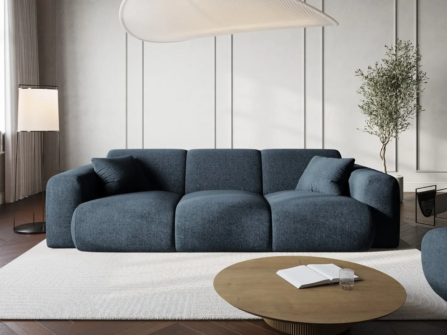 Cosmopolitan Design - Sofá "Nolio" 3 lugares em tecido chenille azul real - 235x95x72cm