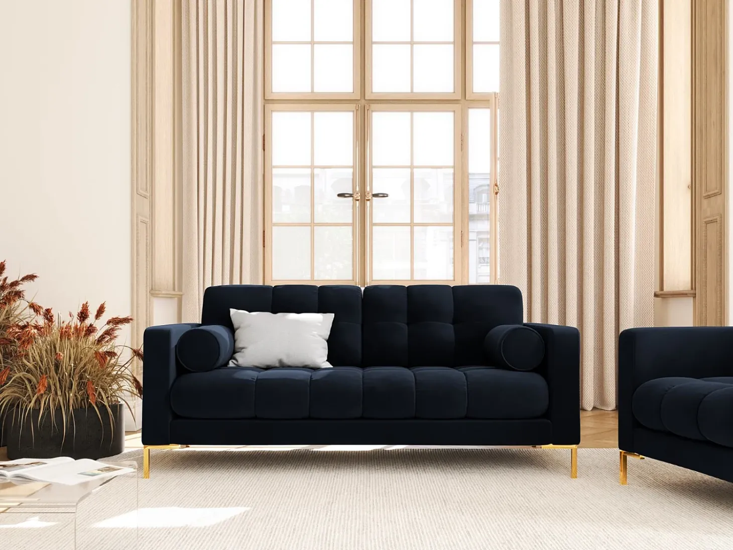 Cosmopolitan Design - Sofá "Bali" 2 lugares em veludo azul escuro - 152x92x75cm
