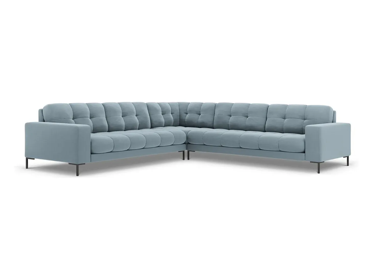 Cosmopolitan Design - Sofá de canto simétrico "Bali" 6 lugares em veludo azul claro - 256x256x75cm