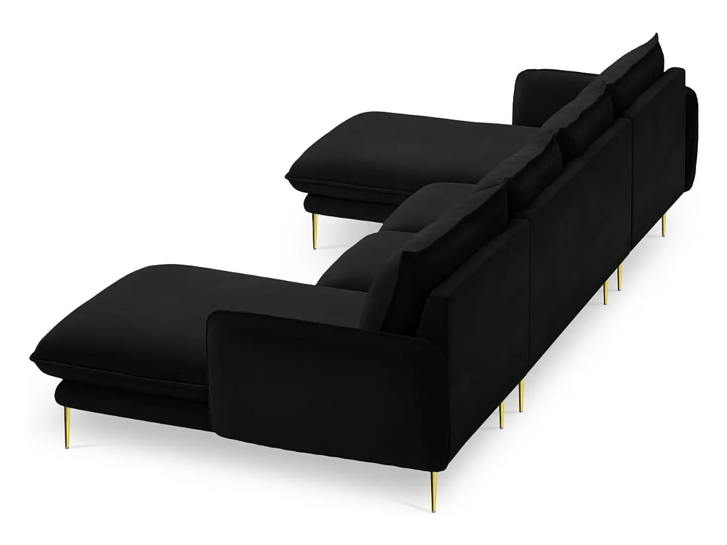 Cosmopolitan Design - Sofá panorâmico "Vienna" 6 lugares em veludo preto - 350x170x95cm