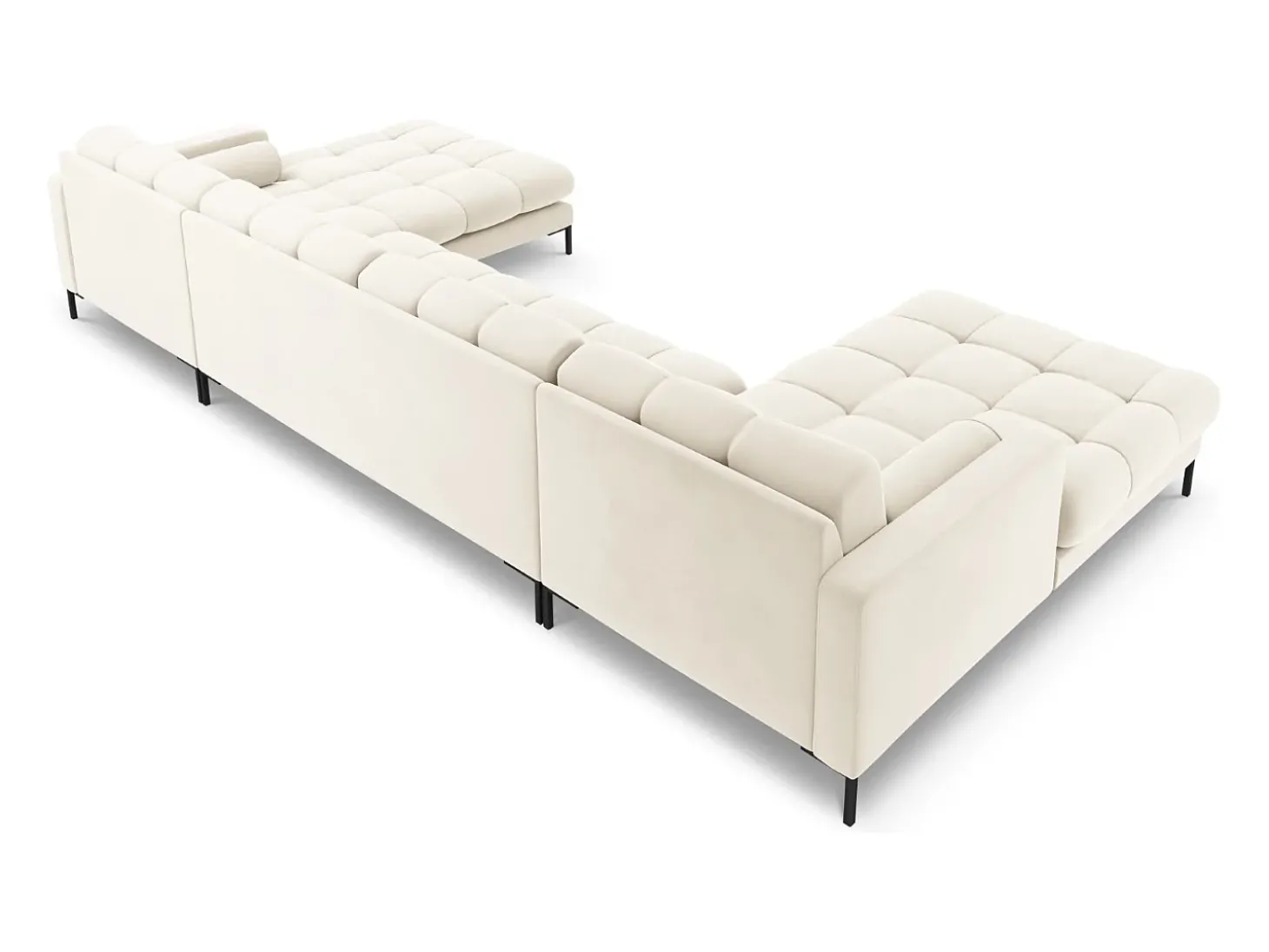 Cosmopolitan Design - Sofá panorâmico "Bali" 7 lugares em veludo bege claro - 383x185x75cm