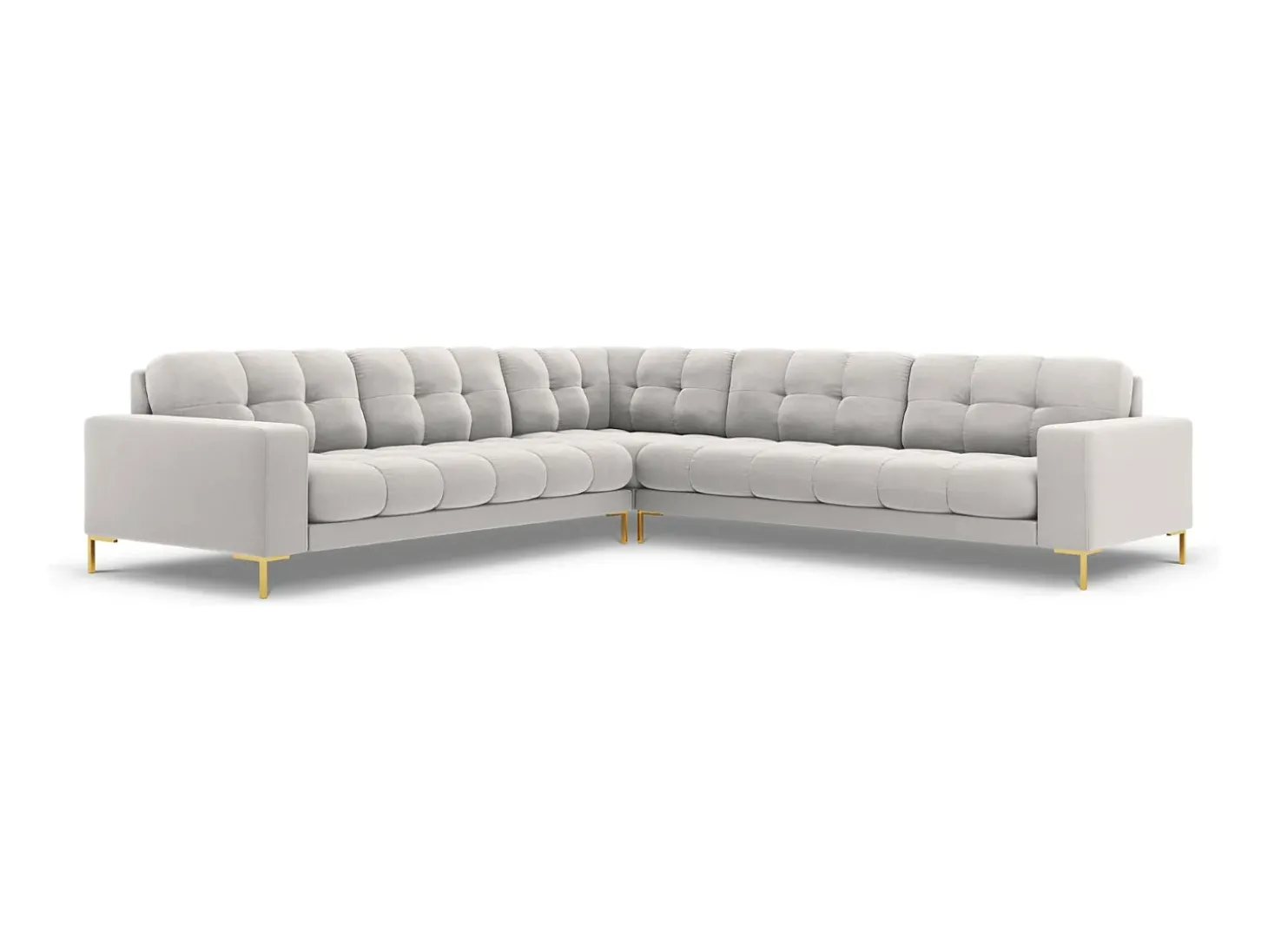 Cosmopolitan Design - Sofá de canto simétrico "Bali" 6 lugares em veludo prata - 256x256x75cm