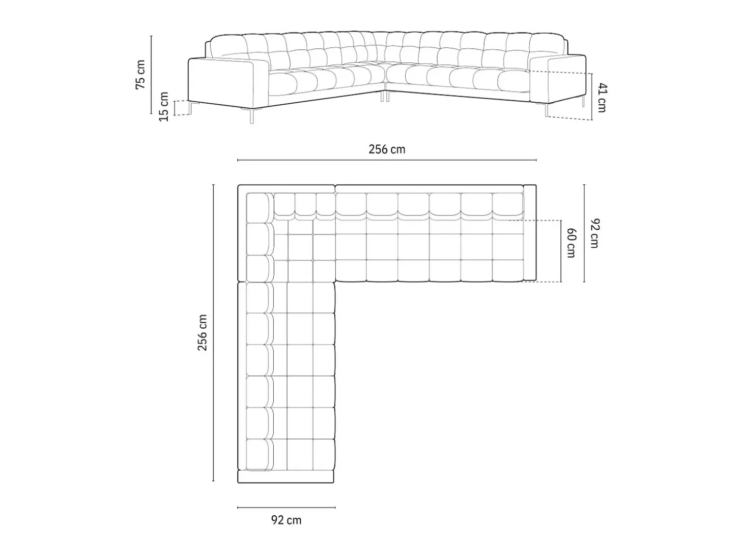 Cosmopolitan Design - Sofá de canto simétrico "Bali" 6 lugares em veludo prata - 256x256x75cm