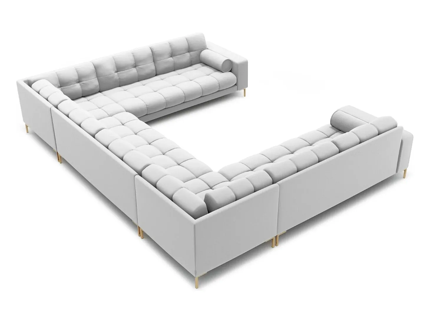 Cosmopolitan Design - Sofá panorâmico "Bali" 9 lugares em tecido estrutural cinza claro - 327x256x75cm