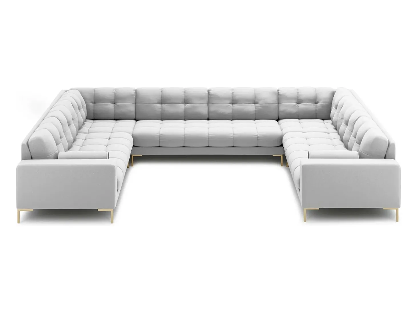 Cosmopolitan Design - Sofá panorâmico "Bali" 9 lugares em tecido estrutural cinza claro - 327x256x75cm