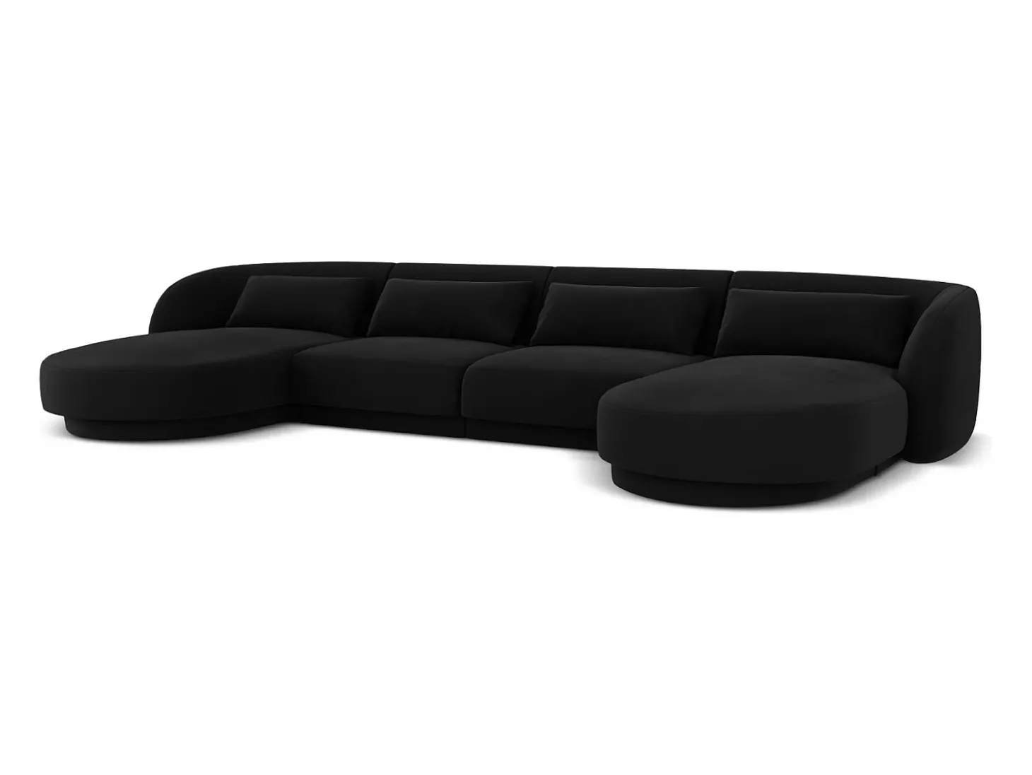 Cosmopolitan Design - Sofá panorâmico "Tulum" 5 lugares em veludo preto - 330x156x70cm
