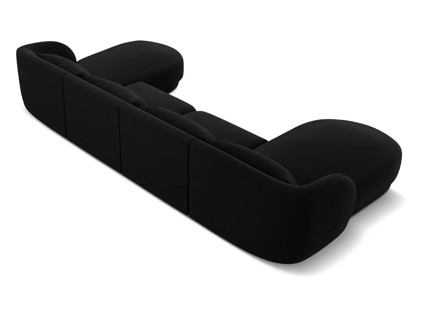 Cosmopolitan Design - Sofá panorâmico "Tulum" 5 lugares em veludo preto - 330x156x70cm