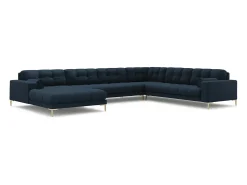 Cosmopolitan Design - Sofá de canto direito panorâmico "Bali" 7 lugares em tecido estrutural azul - 327x256x75cm