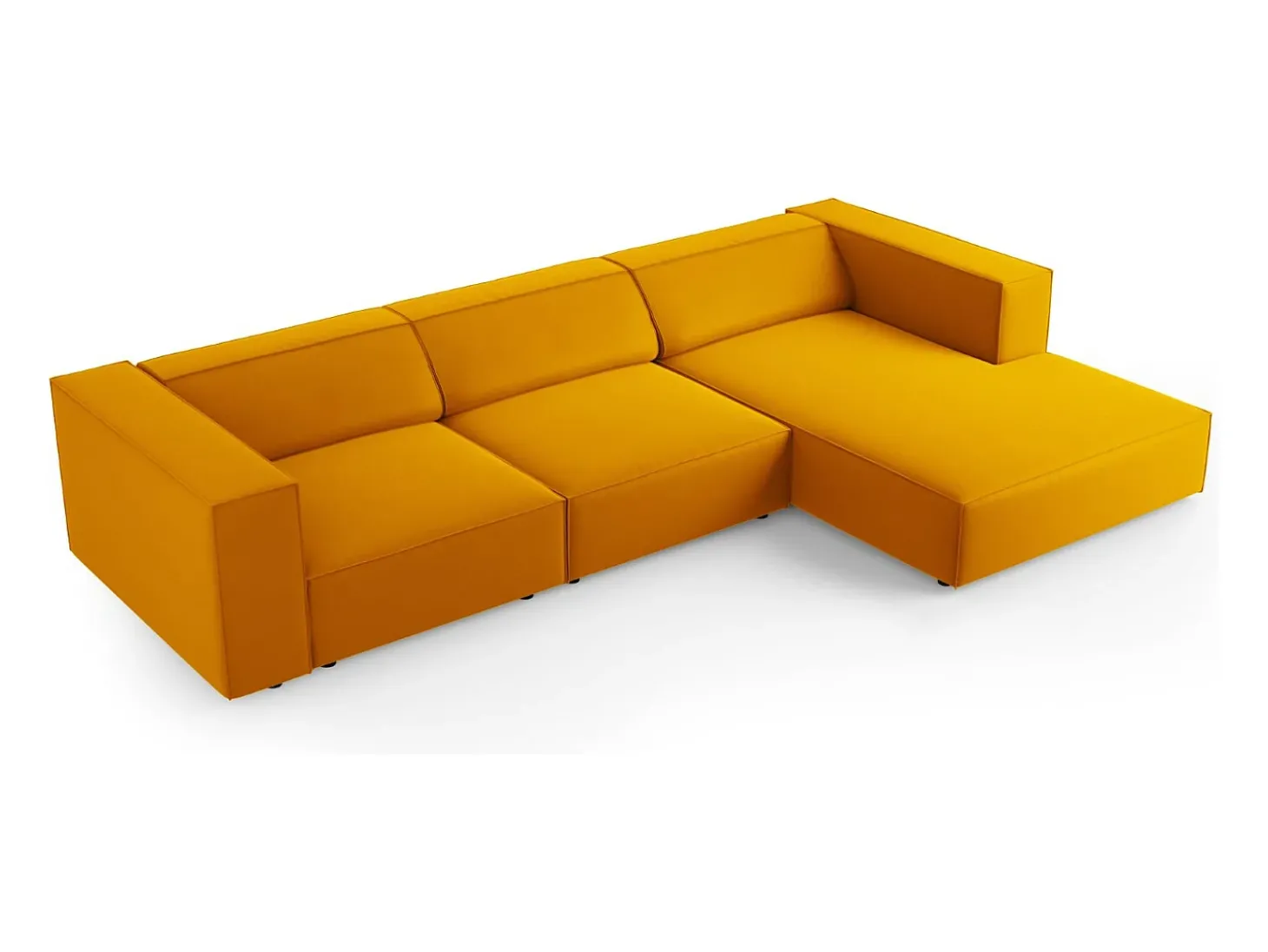 Cosmopolitan Design - Sofá de canto direito "Arendal" 4 lugares em veludo amarelo - 284x166x70cm