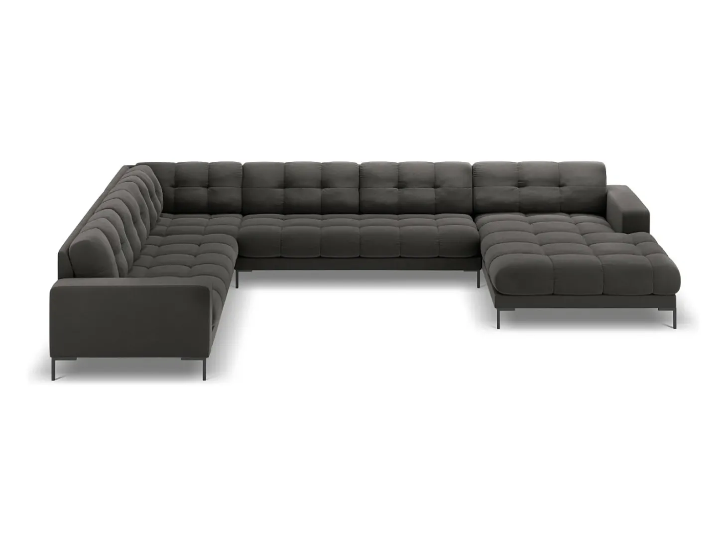 Cosmopolitan Design - Sofá de canto panorâmico à esquerda "Bali" 7 lugares em veludo cinza escuro - 327x256x75cm