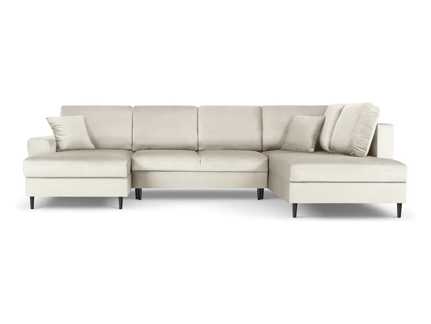 Cosmopolitan Design - Sofá panorâmico convertível em linha reta com caixa de arrumação "Kyoto" 7 lugares em veludo bege claro - 313x194x88cm