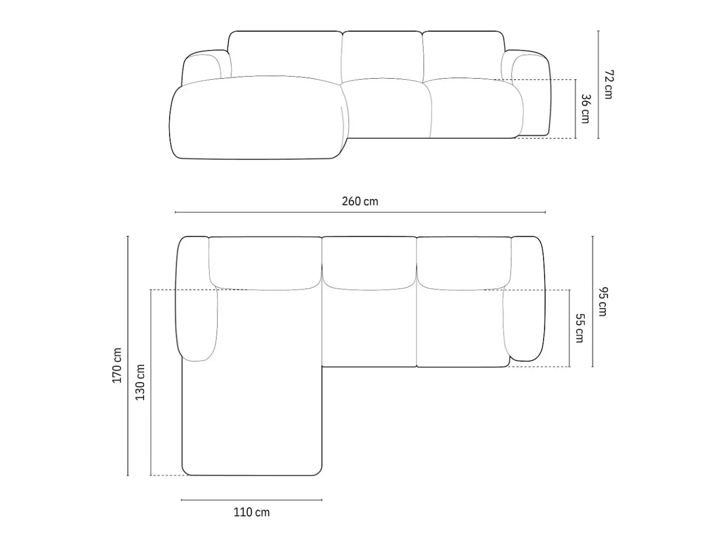 Cosmopolitan Design - Sofá de canto esquerdo "Nolio" 4 lugares em tecido chenille petróleo - 260x170x72cm