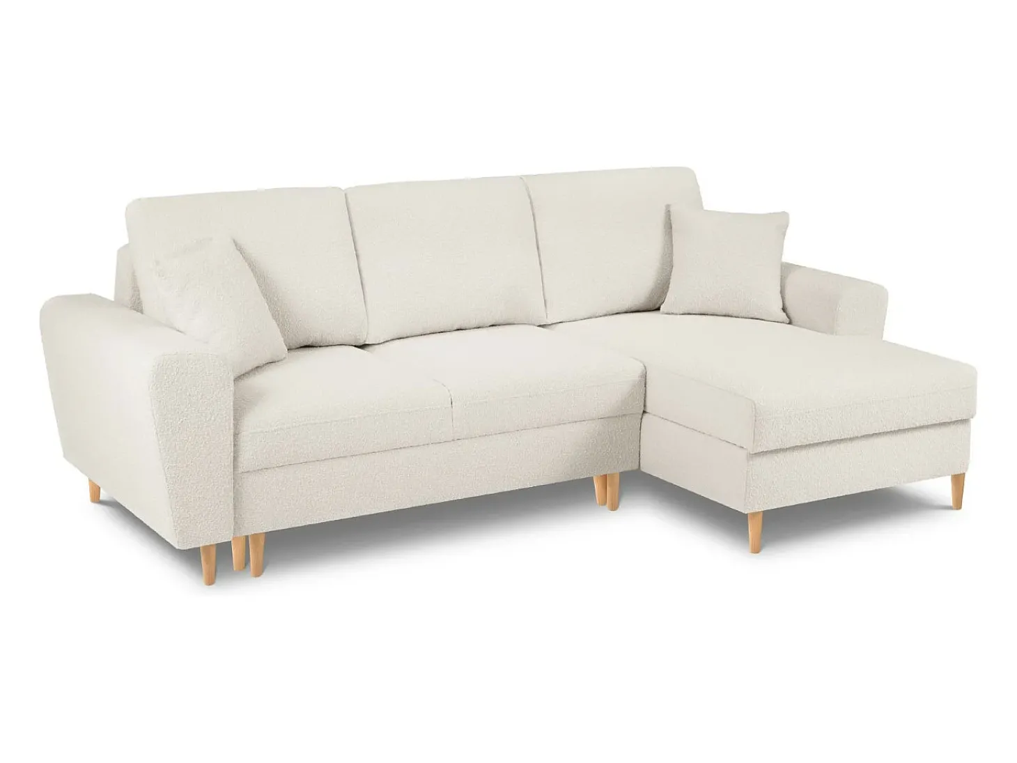 Cosmopolitan Design - Sofá convertível de canto direito com caixa de arrumação "Kyoto" 4 lugares em tecido bouclé bege - 241x145x88cm