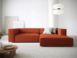 Cosmopolitan Design - Sofá de canto direito "Arendal" 3 lugares em tecido chenille terracota - 224x166x70cm