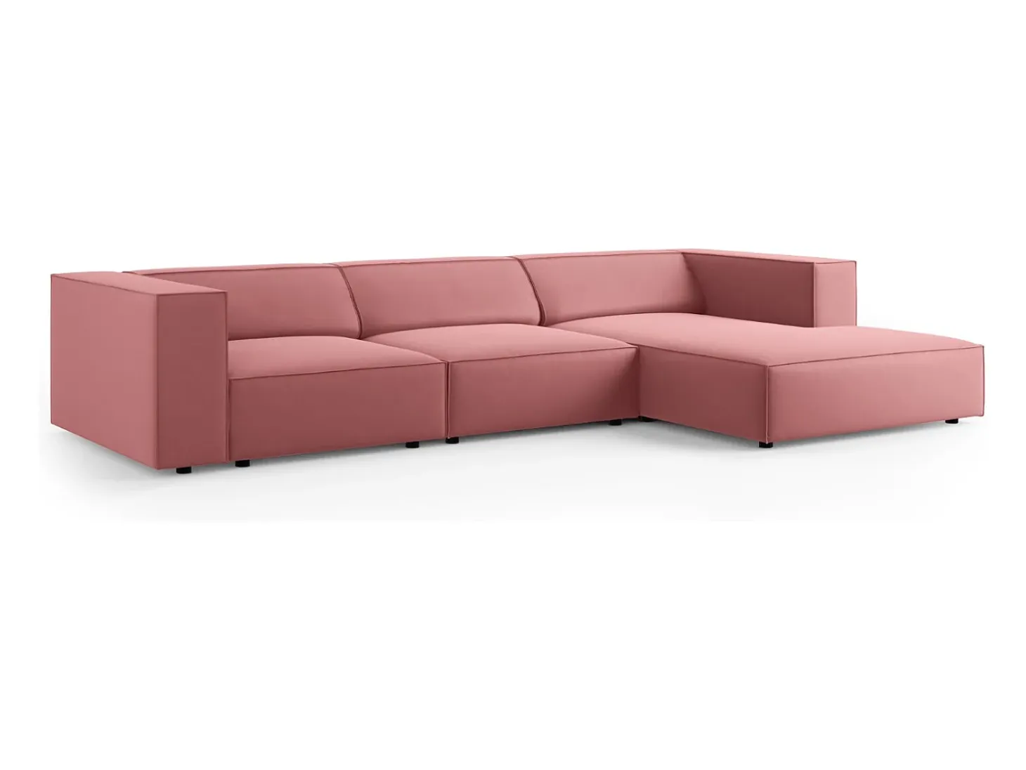 Cosmopolitan Design - Sofá de canto direito "Arendal" 4 lugares em veludo salmão - 284x166x70cm