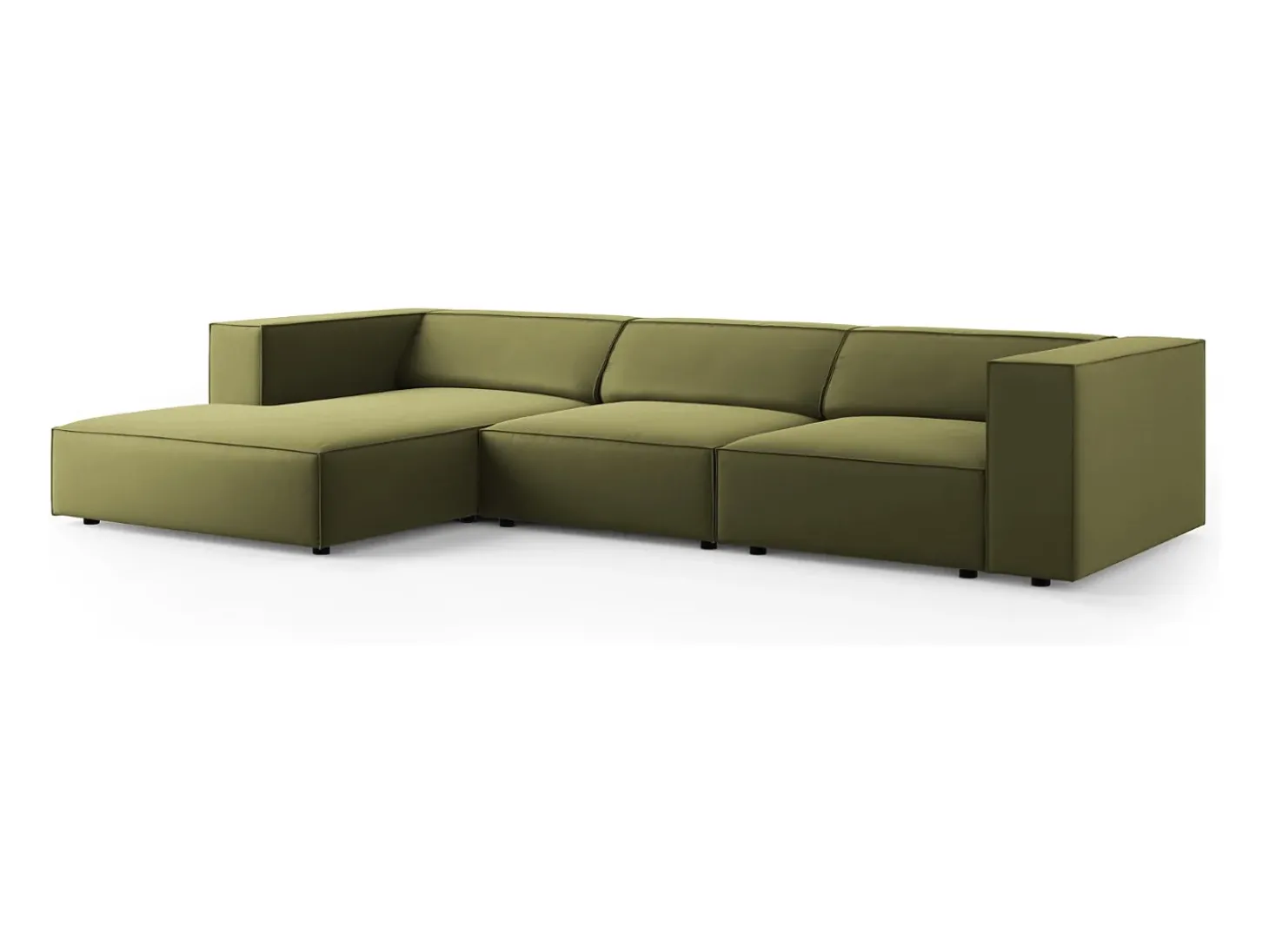 Cosmopolitan Design - Sofá de canto esquerdo "Arendal" 4 lugares em veludo verde claro - 284x166x70cm