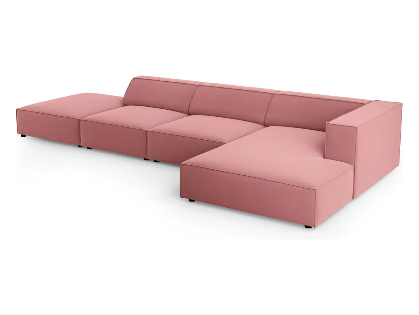 Cosmopolitan Design - Sofá de canto direito "Arendal" 5 lugares em veludo salmão - 341x166x70cm