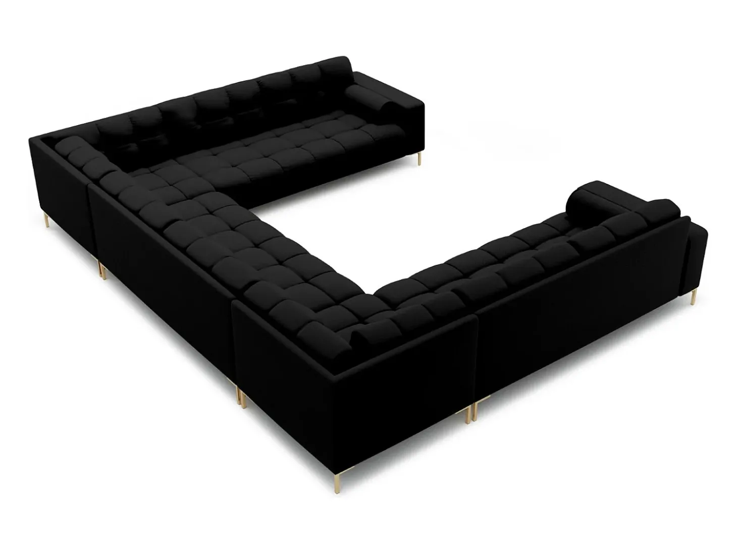 Cosmopolitan Design - Sofá panorâmico "Bali" 9 lugares em tecido estrutural preto - 327x256x75cm