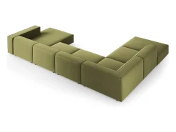 Cosmopolitan Design - Sofá de canto panorâmico à esquerda "Arendal" 7 lugares em veludo verde claro - 364x262x70cm