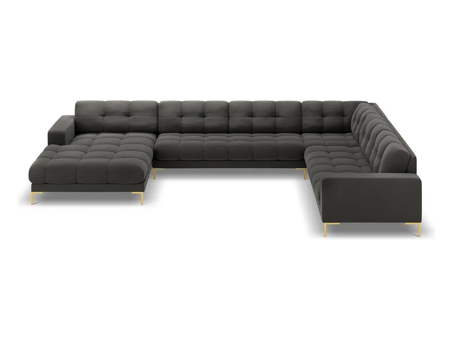 Cosmopolitan Design - Sofá de canto direito panorâmico "Bali" 7 lugares em veludo cinza escuro - 327x256x75cm