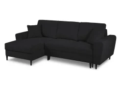 Cosmopolitan Design - Sofá convertível de canto esquerdo com caixa de arrumação "Kyoto" 4 lugares em tecido bouclé preto - 241x145x88cm