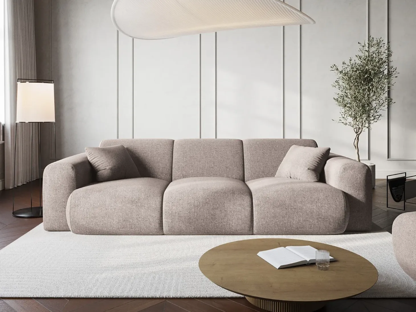 Cosmopolitan Design - Sofá "Nolio" 3 lugares em tecido chenille bege - 235x95x72cm