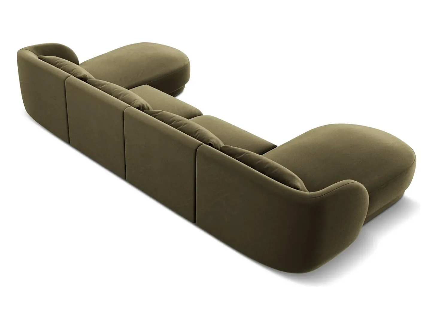 Cosmopolitan Design - Sofá panorâmico "Tulum" 5 lugares em veludo verde - 330x156x70cm
