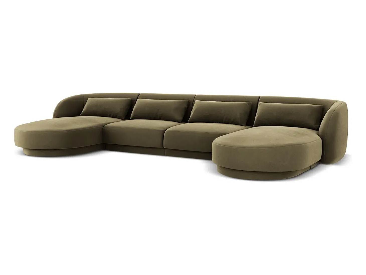 Cosmopolitan Design - Sofá panorâmico "Tulum" 5 lugares em veludo verde - 330x156x70cm