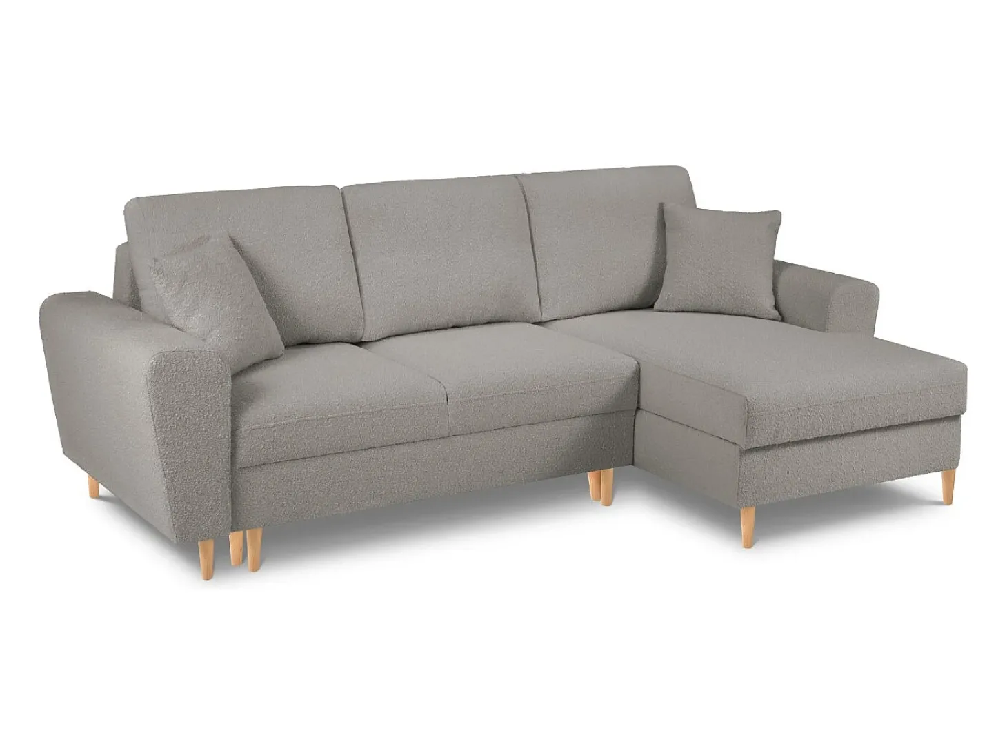 Cosmopolitan Design - Sofá convertível de canto direito com caixa de arrumação "Kyoto" 4 lugares em tecido bouclé cinza - 241x145x88cm