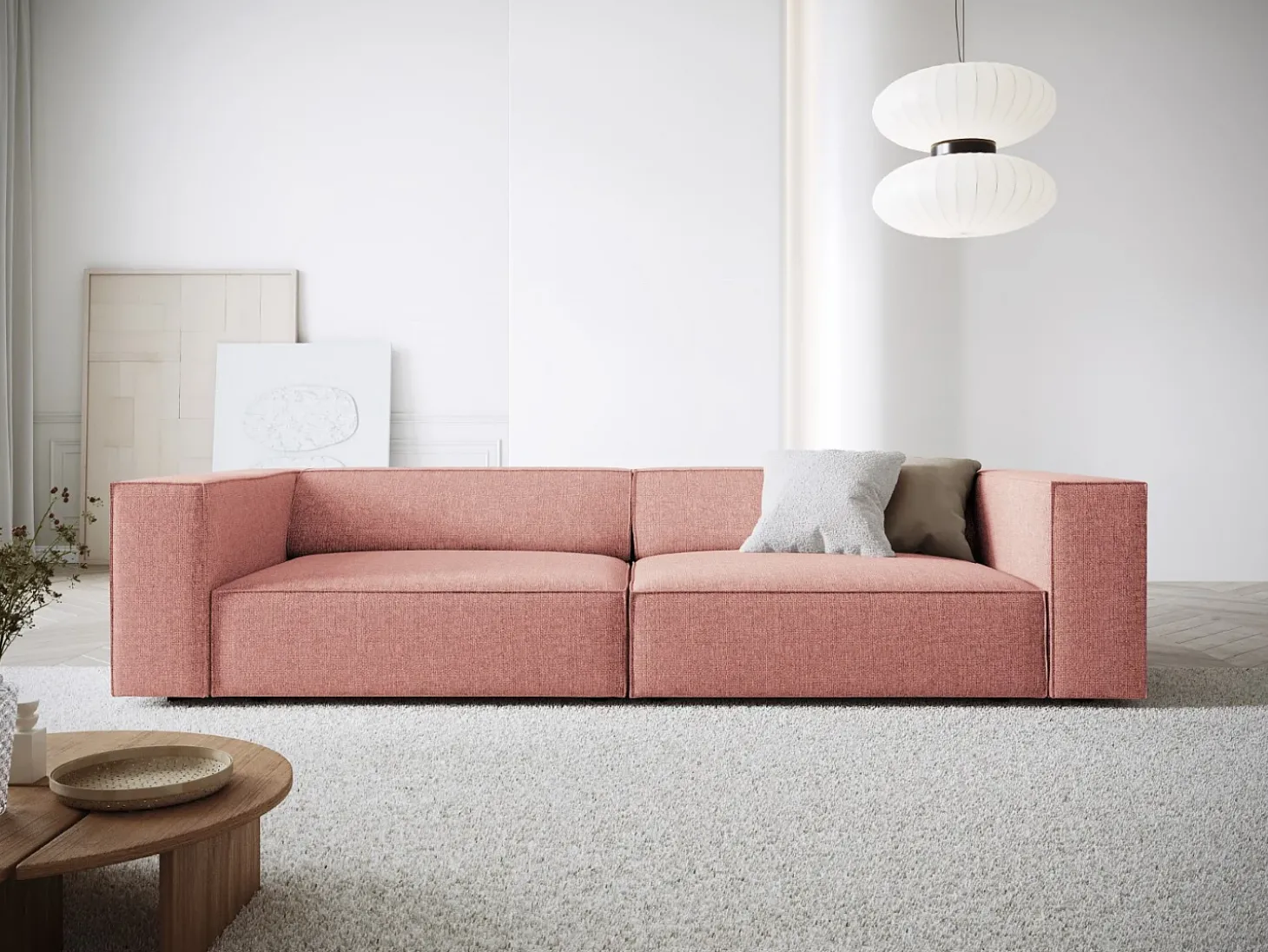 Cosmopolitan Design - Sofá "Arendal" 4 lugares em tecido chenille rosa - 244x102x70cm