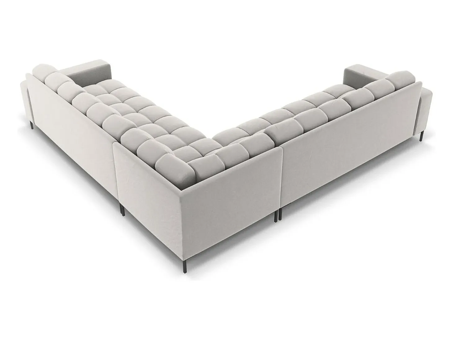 Cosmopolitan Design - Sofá de canto simétrico "Bali" 6 lugares em veludo prata - 256x256x75cm
