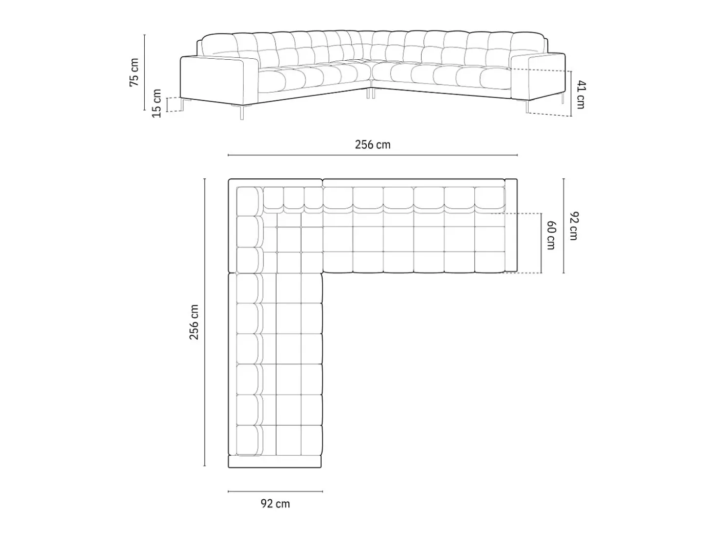 Cosmopolitan Design - Sofá de canto simétrico "Bali" 6 lugares em veludo prata - 256x256x75cm