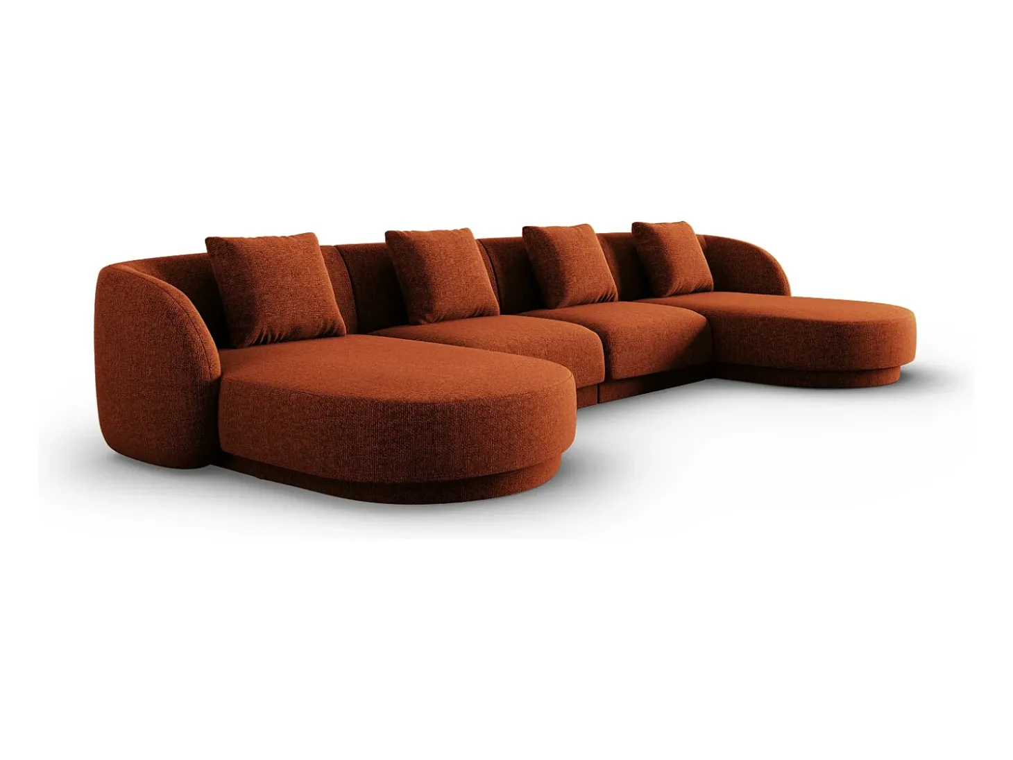 Cosmopolitan Design - Sofá panorâmico "Tulum" 5 lugares em tecido chenille terracota - 330x156x70cm