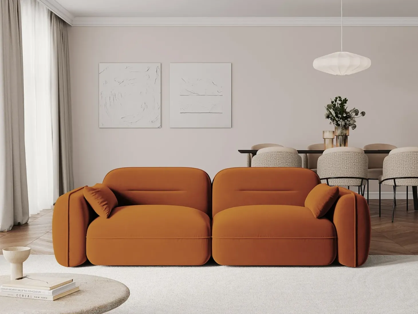 Cosmopolitan Design - Sofá modular "Sydney" 3 lugares em veludo terracota - 230x90x70cm