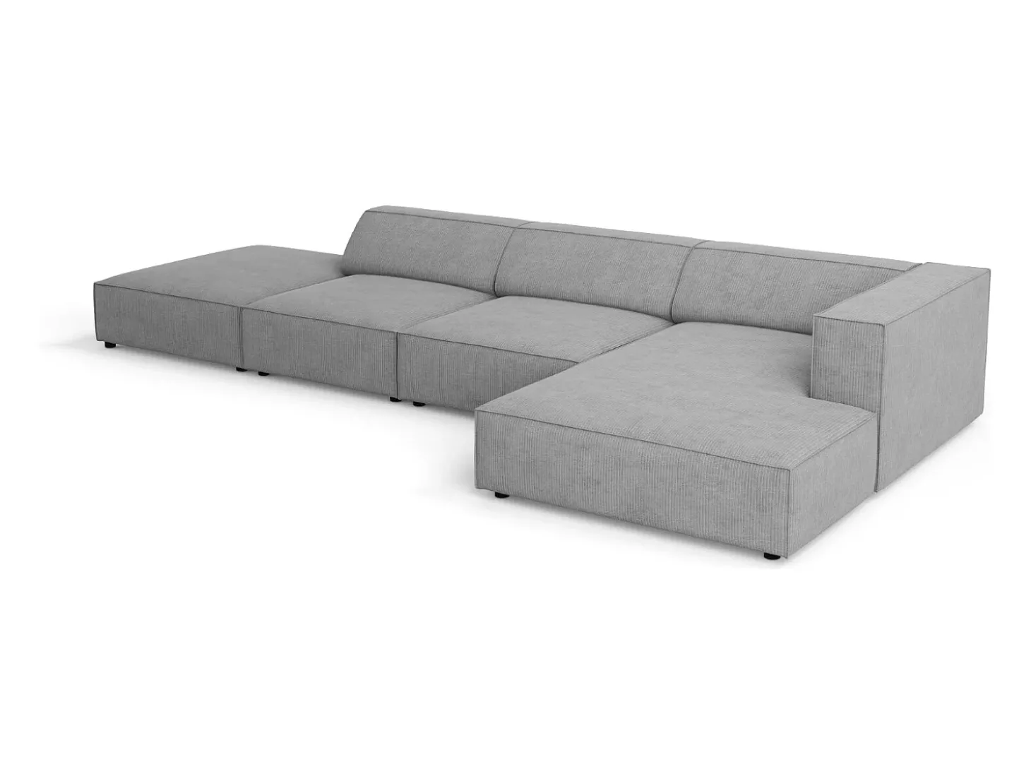 Cosmopolitan Design - Sofá de canto direito "Arendal" 5 lugares em tecido chenille com efeito canelado cinza escuro - 341x166x70cm