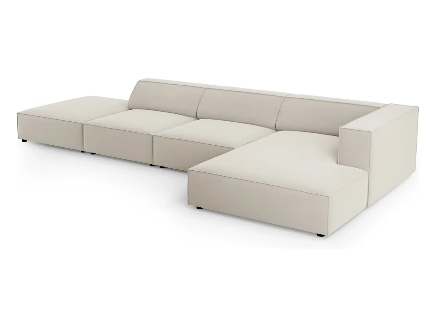 Cosmopolitan Design - Sofá de canto direito "Arendal" 5 lugares em veludo cru - 341x166x70cm