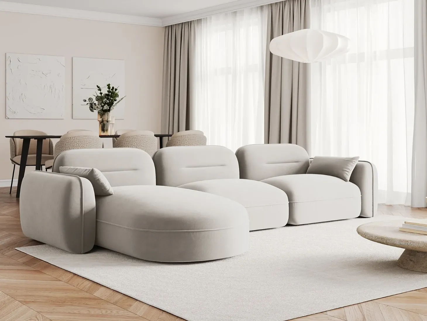 Cosmopolitan Design - Sofá modular de canto esquerdo "Sydney" 4 lugares em veludo bege claro - 320x165x70cm
