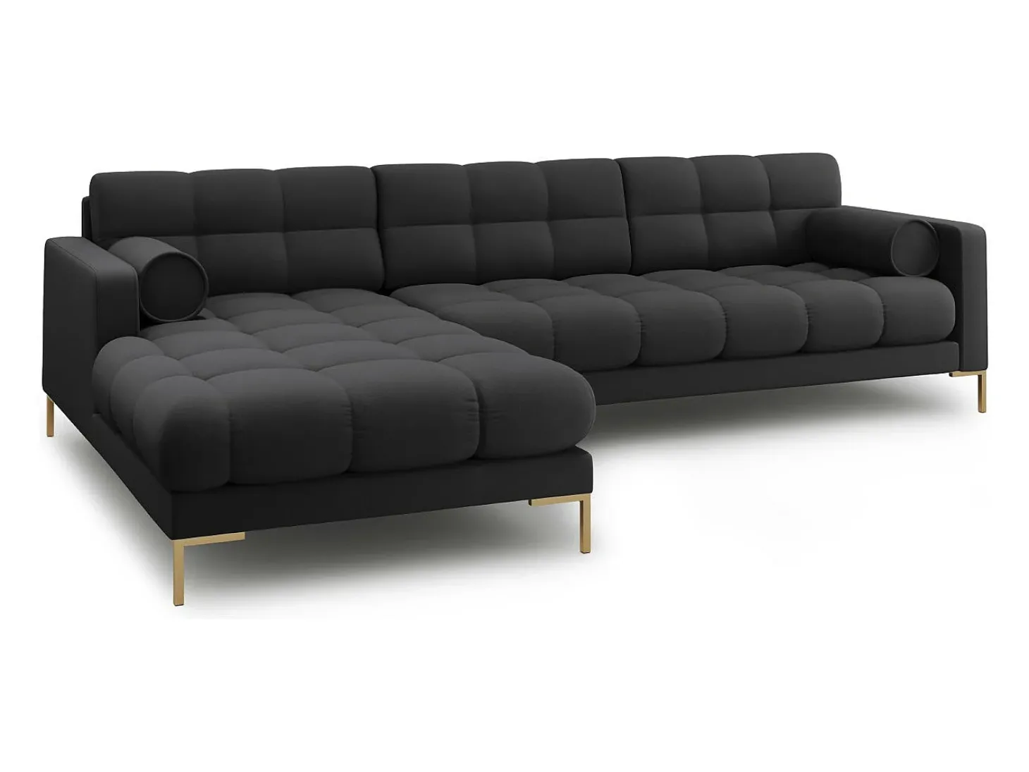 Cosmopolitan Design - Sofá de canto esquerdo "Bali" 5 lugares em tecido estrutural cinza escuro - 293x185x75cm