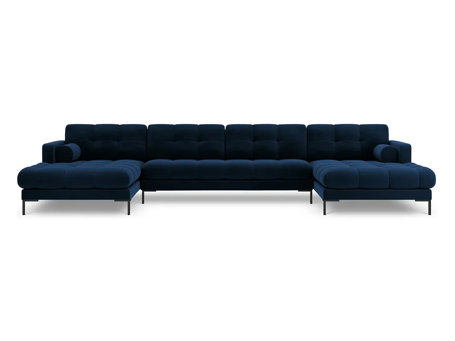 Cosmopolitan Design - Sofá panorâmico "Bali" 7 lugares em veludo azul real - 383x185x75cm