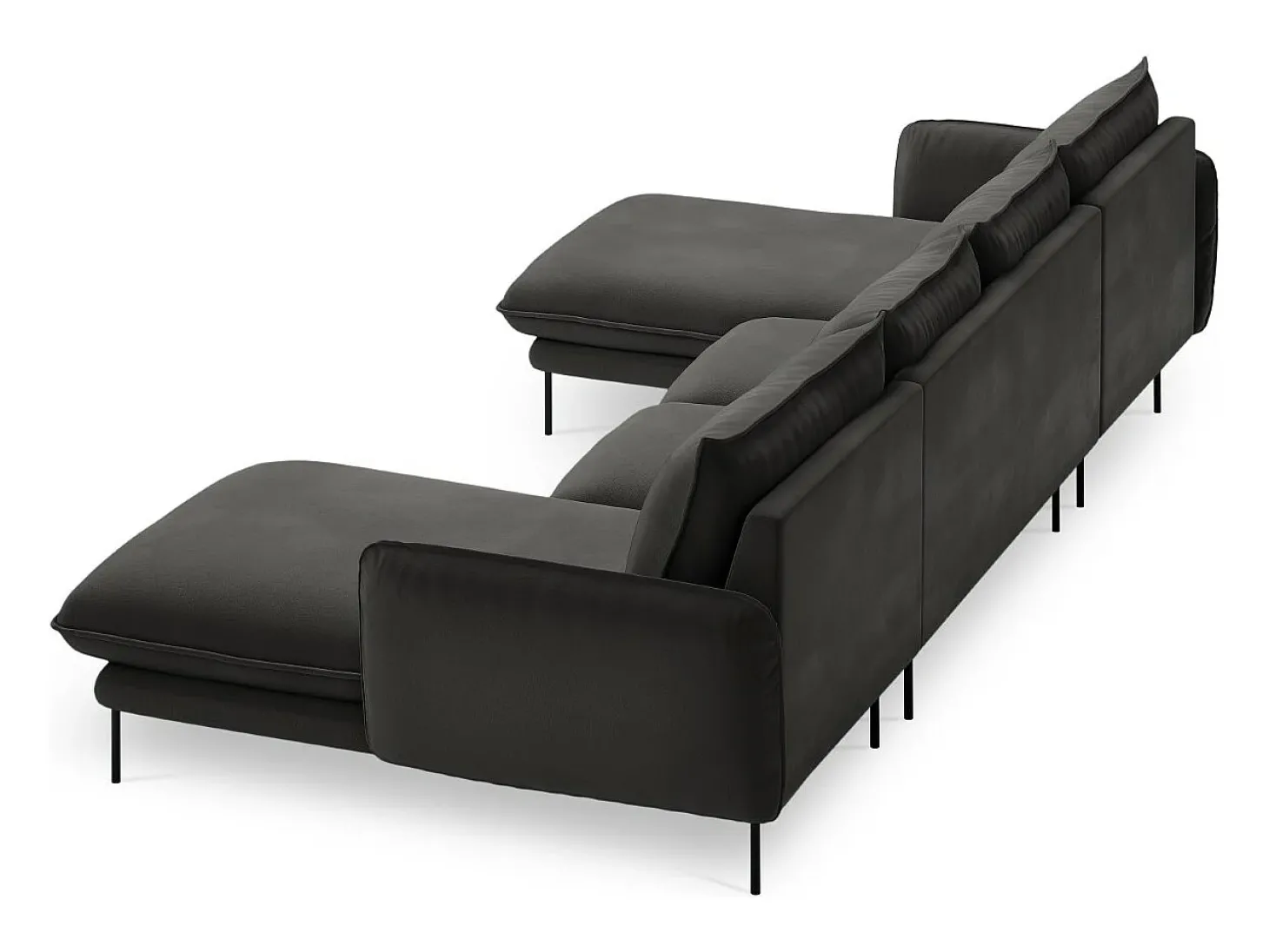 Cosmopolitan Design - Sofá panorâmico "Vienna" 6 lugares em veludo cinza escuro - 350x170x95cm