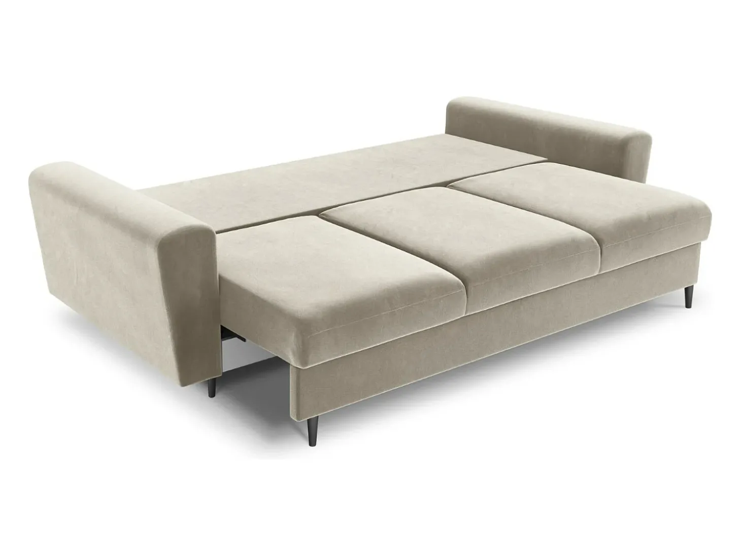 Cosmopolitan Design - Sofá-cama com compartimento de arrumação "Kyoto" 3 lugares em veludo bege claro - 235x100x88cm