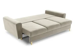 Cosmopolitan Design - Sofá-cama com compartimento de arrumação "Kyoto" 3 lugares em veludo bege claro - 235x100x88cm