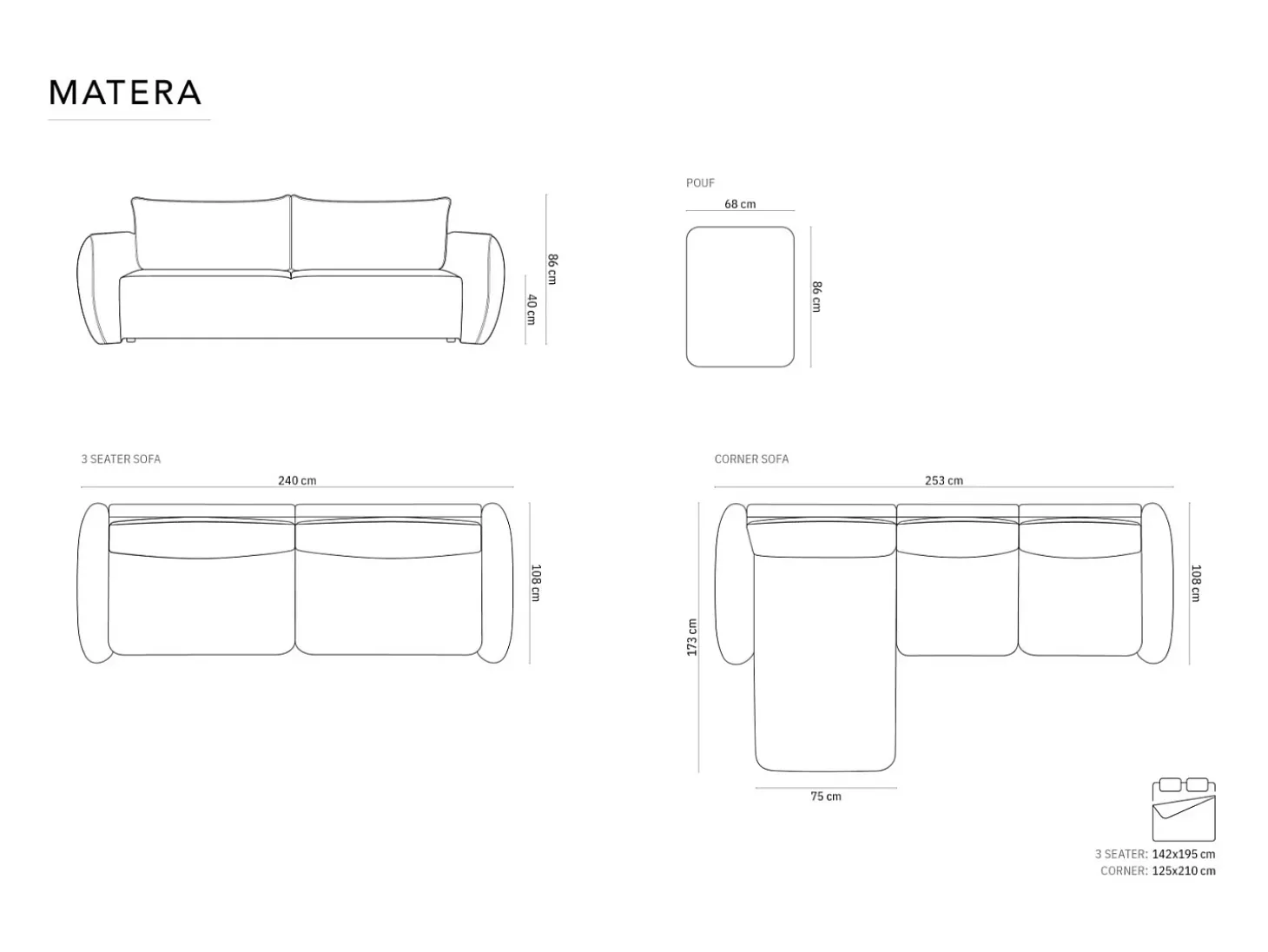 Cosmopolitan Design - Sofá-cama com compartimento de arrumação "Matera" 3 lugares em tecido chenille bege claro - 240x108x86cm